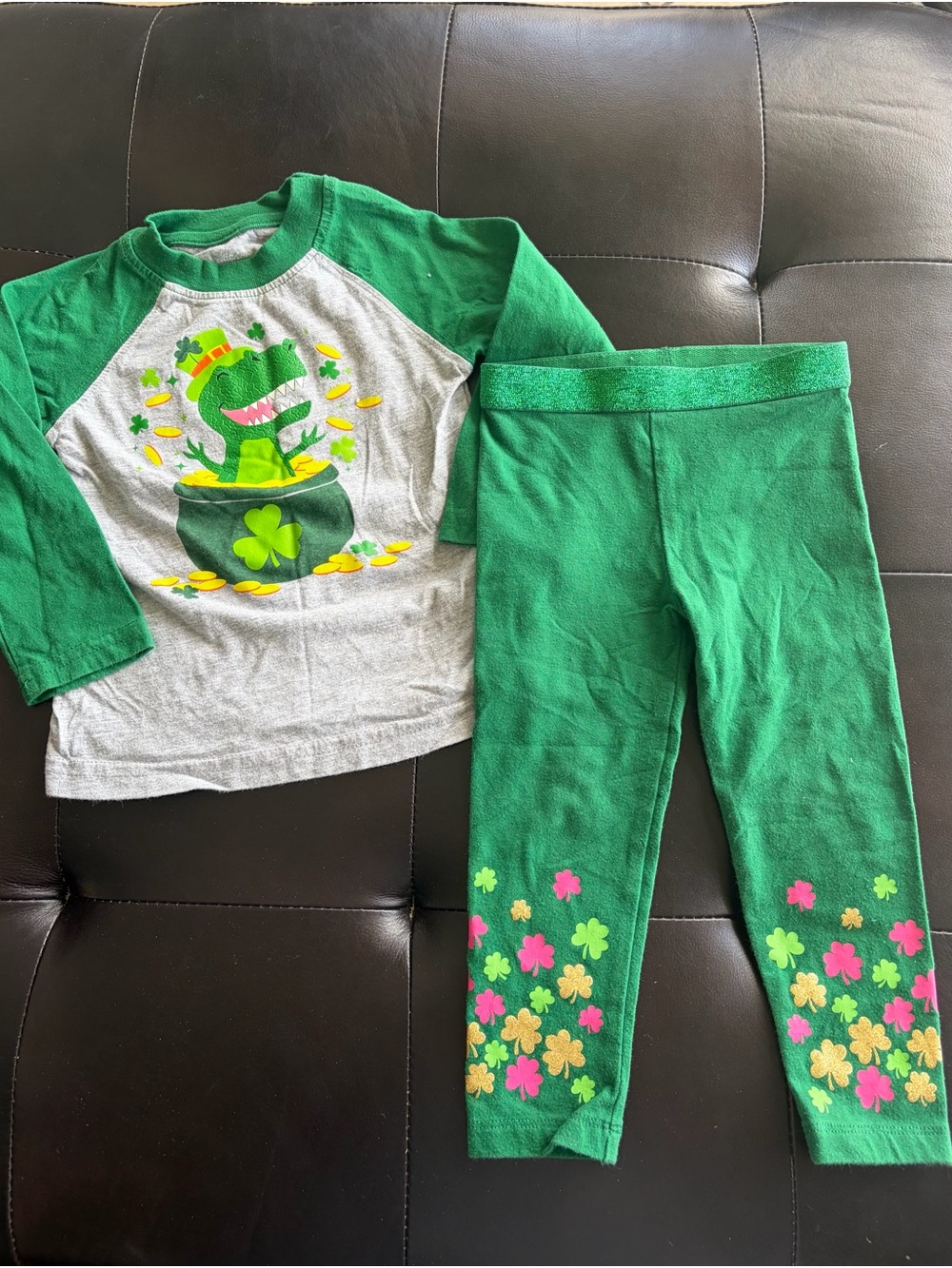 Girls' Green Shamrock Dino Pajama Set